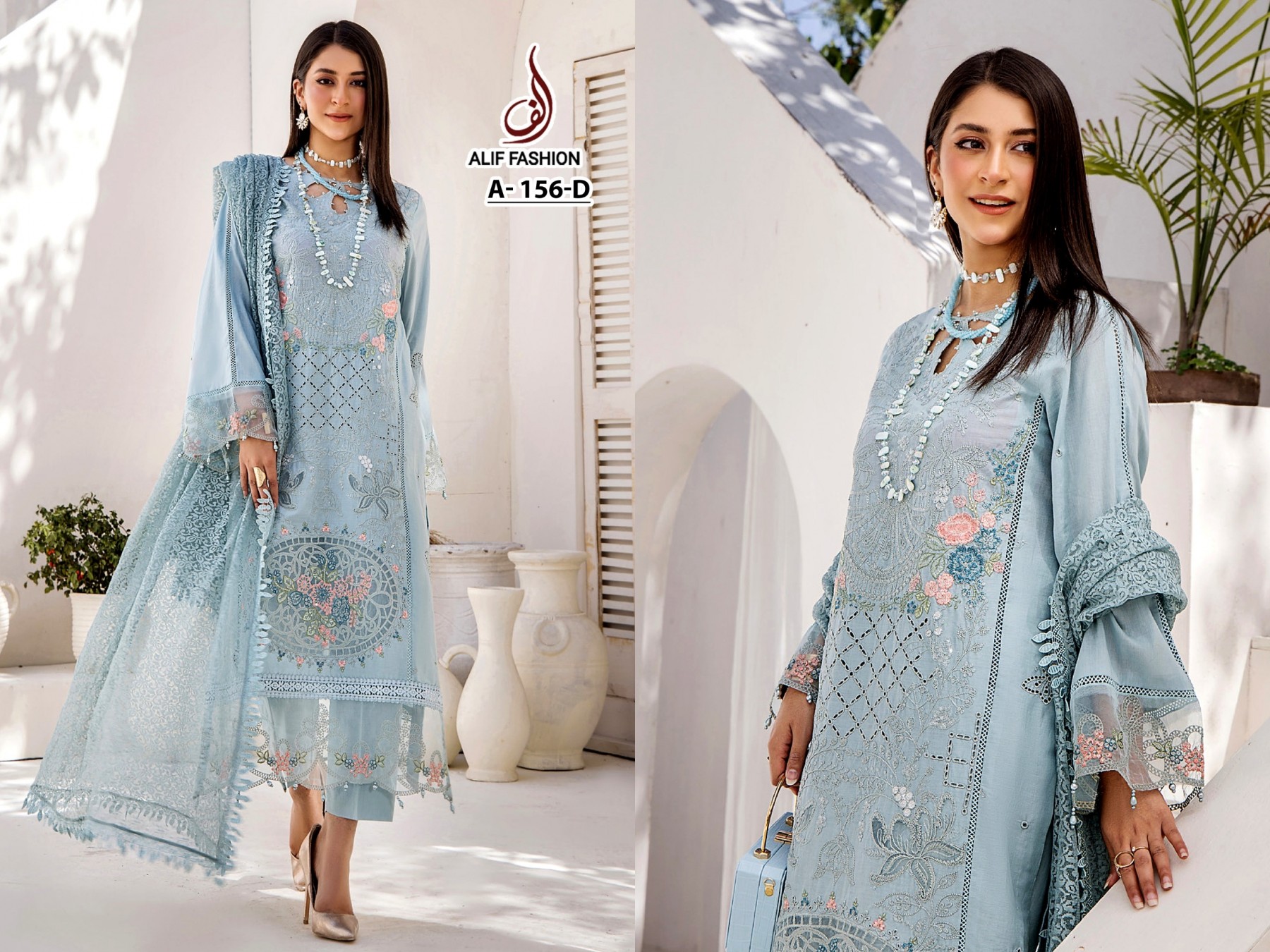 ALIF FASHION A 156 D PAKISTANI SALWAR SUITS DEALER WHOLESALE SINGLE