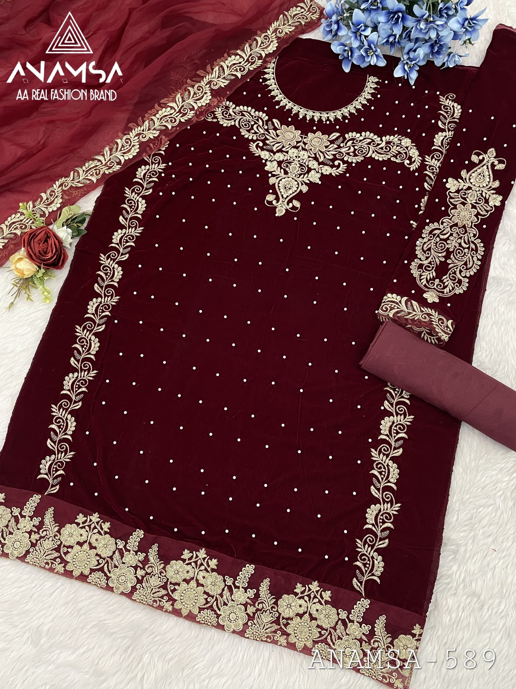 ANAMSA 589 HIT DESIGN VELVET PAKISTANI SALWAR SUITS
