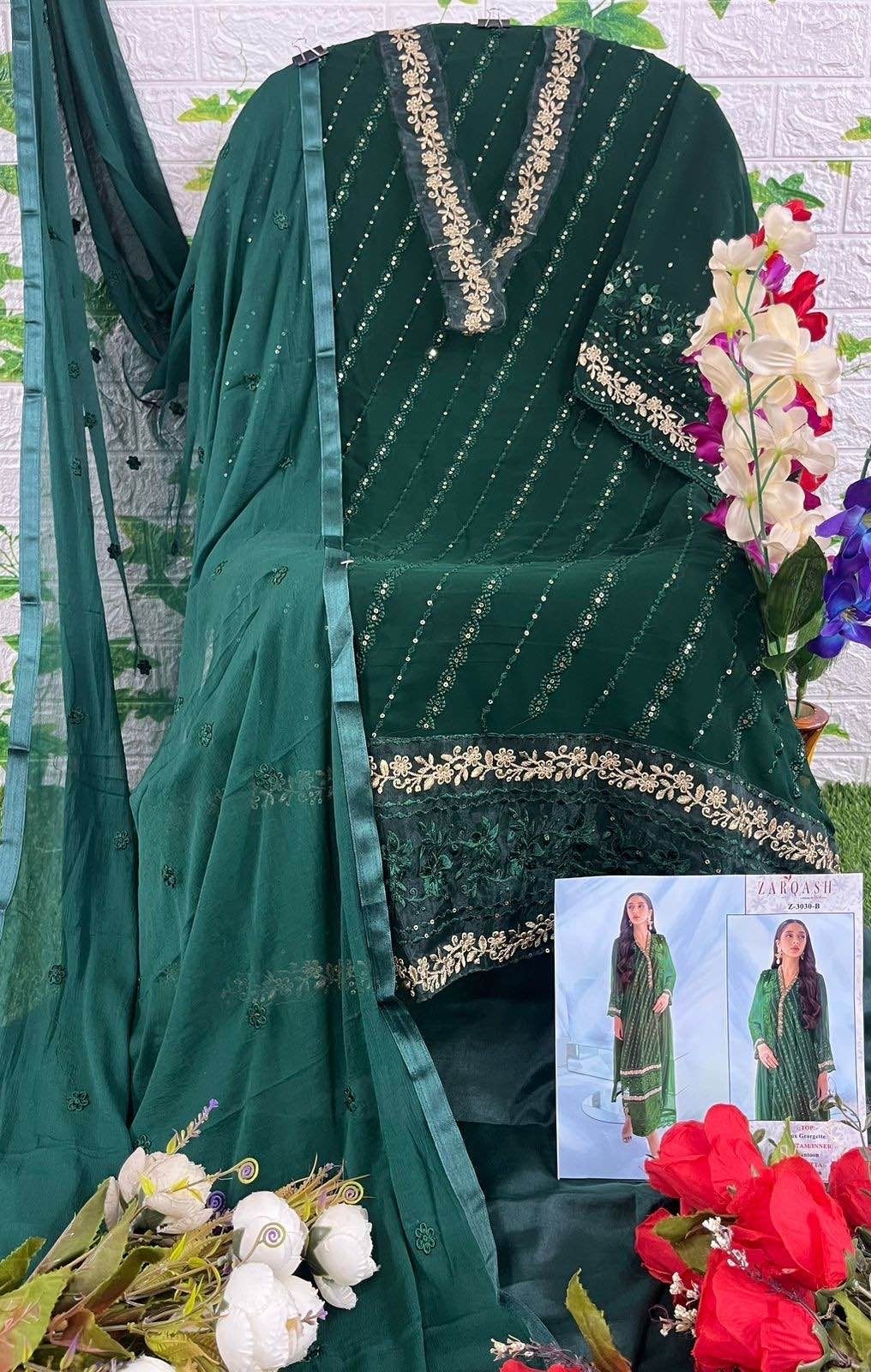 ZARQASH 3030 B PAKISTANI SALWAR SUITS BUY SURAT