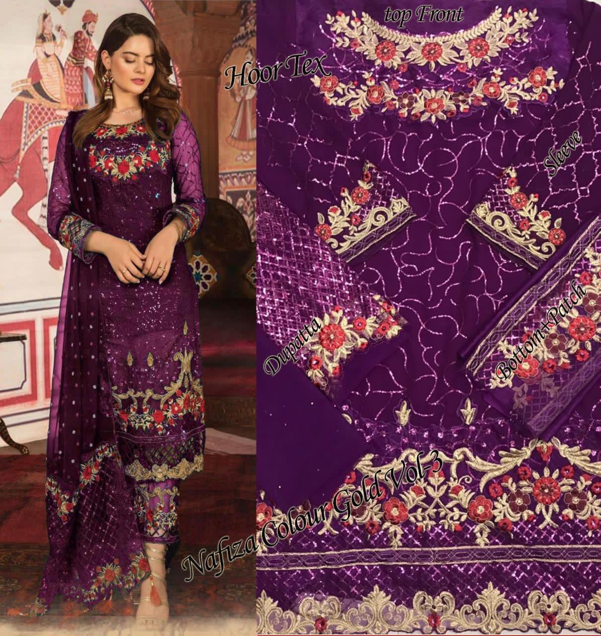 HOOR TEX NAFIZA COLOUR GOLD VOL 3 D.NO 10002-E LETTEST PAKISTANI SUIT SINGAL PICE AVAILEBAL