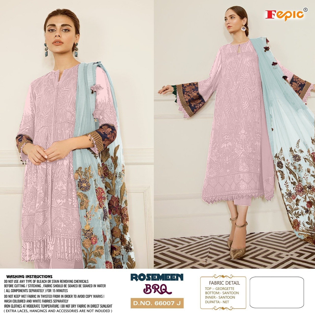 FEPIC ROSMEEN D.NO 66007 J PAKISTANI SUIT FEBRIC GEORGET IN SURAT
