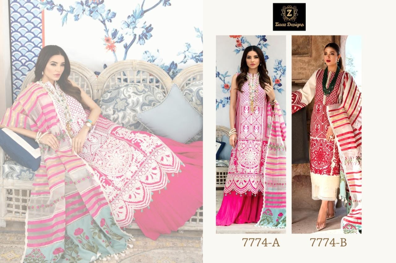 ZIAAZ DESIGNS D NO.7774-A PAKISTANI SUITS  WHOLSALE 