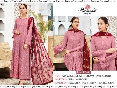 RAMSHA R-305-C PAKISTANI SUIT FOX GORGETTE