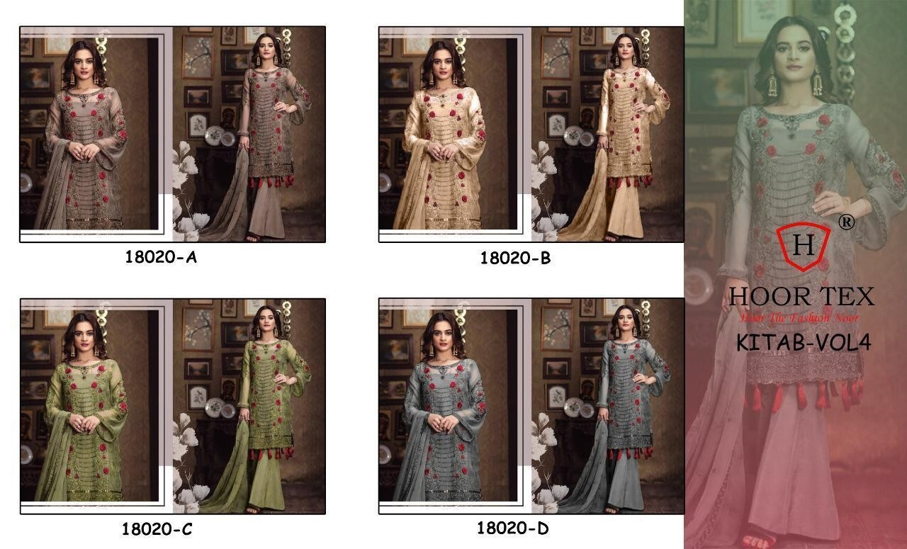 HOOR TEX D.NO.18020-C KITAB VOL-4 FOX GORGETTE WITH EMBODERY WORK PAKISTANI SUITS
