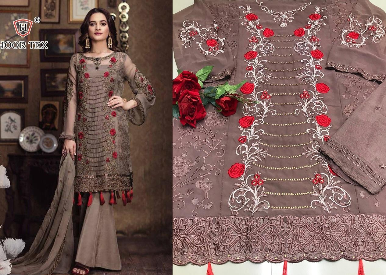 HOOR TEX D.NO.18020 KITAB VOL-4 FOX GORGETTE WITH EMBODERY WORK PAKISTANI SUITS