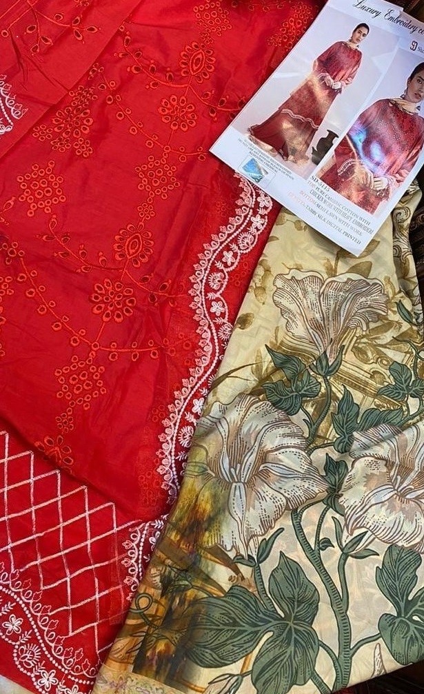 SHRADDHA DESIGNER 5115 LUXURY LAWN PREMIUM COLLETTION RED COLOUR PAKISTANI SUITS AVAILABAL