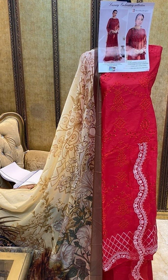 SHRADDHA DESIGNER 5115 LUXURY LAWN PREMIUM COLLETTION RED COLOUR PAKISTANI SUITS AVAILABAL