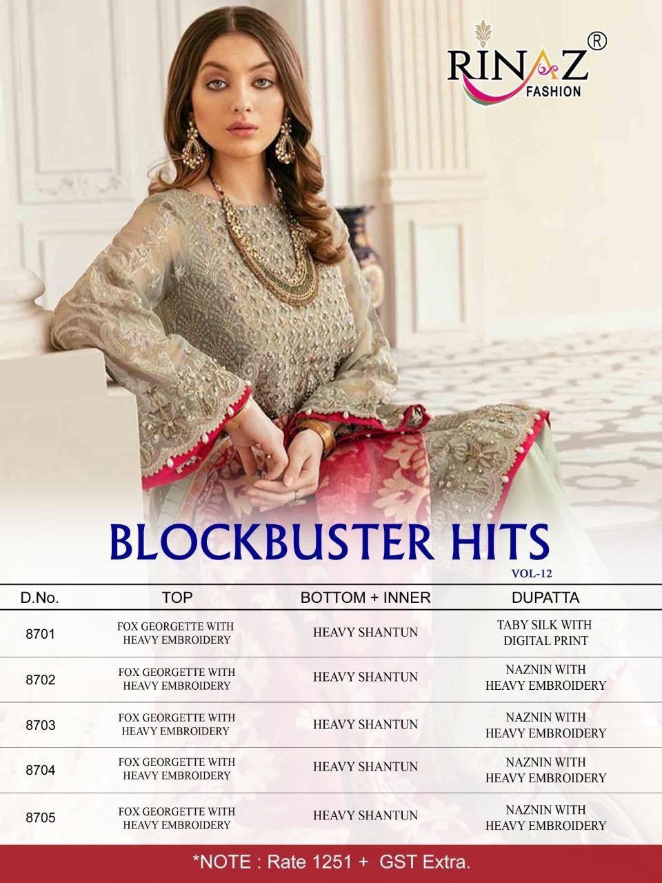 RINAZ FASHION 8704 BLOCK BUSTER VOL-12 FOX GORGETTE PAKISTANI SUIT