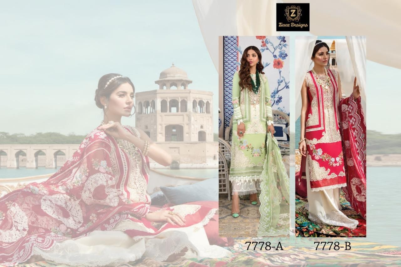 ZIAAZ DESIGNS 7778-B RED PAKISTANI SUITS