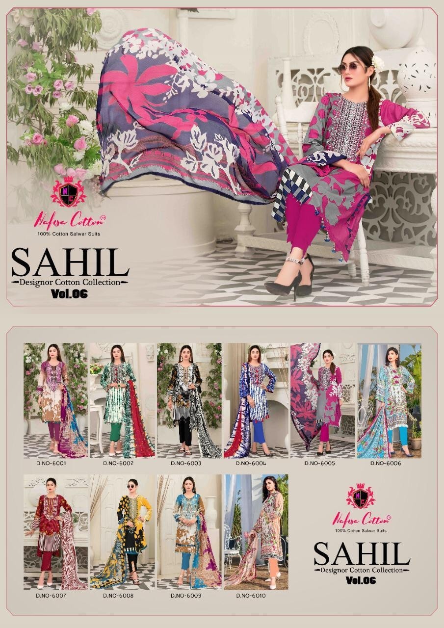 NAFISHA COTTON 6001 SAHIL VOL-6 KARACHI SUIT WHOLASALE