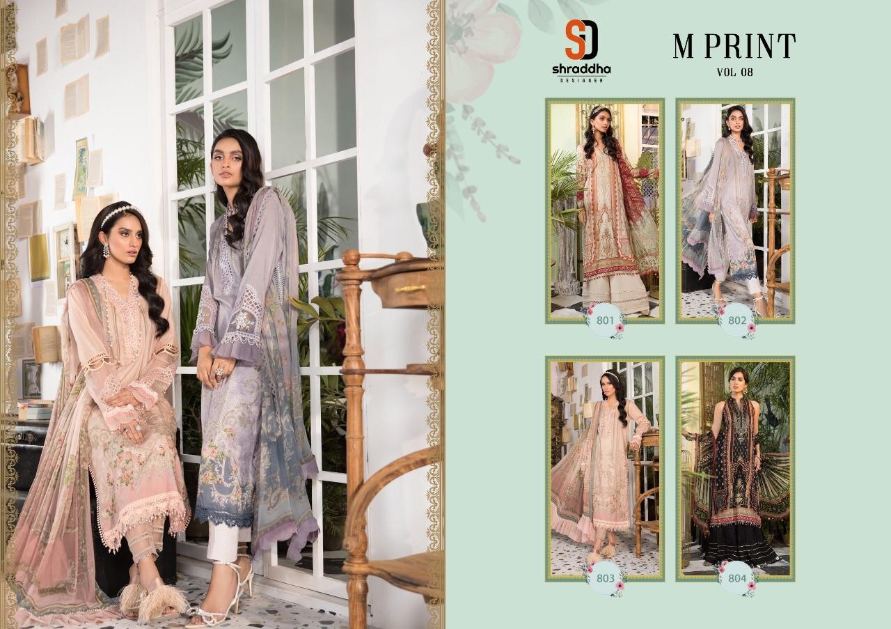 SHRADDHA DESIGNER 803 M-PRINT VOL 8 PRINTED PAKISTANI SUITS