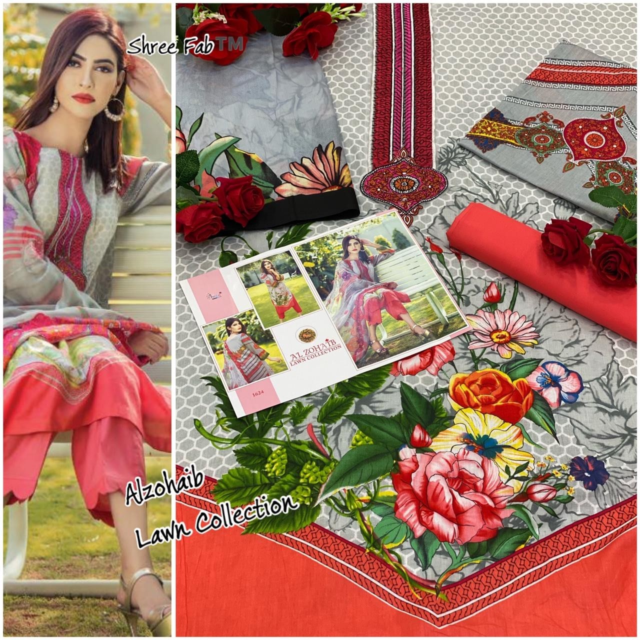 SHREE FAB 1624 AL ZOHAIB LAWN COLLECTTION VOL-1& 2 COMPANY PRICE SALWAAR KAMEEZ