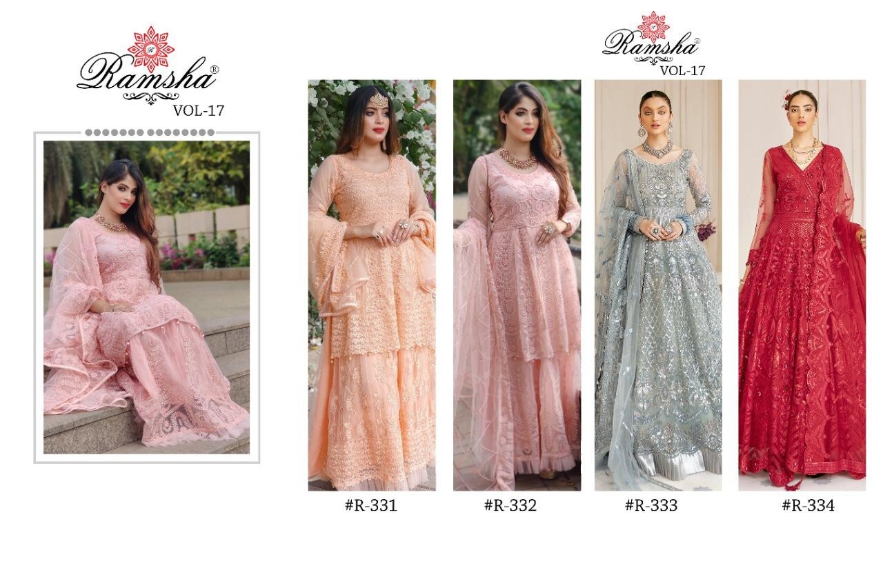 RAMSHA R-332 WHOLSALE PAKISTANI SUIT FOX GORGETTE