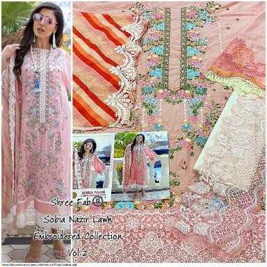 SHREE FAB SOBIA NAZIR LAWN COLLECTTION VOL-2 PINK PAKISTANI SUIT WHOLSALER