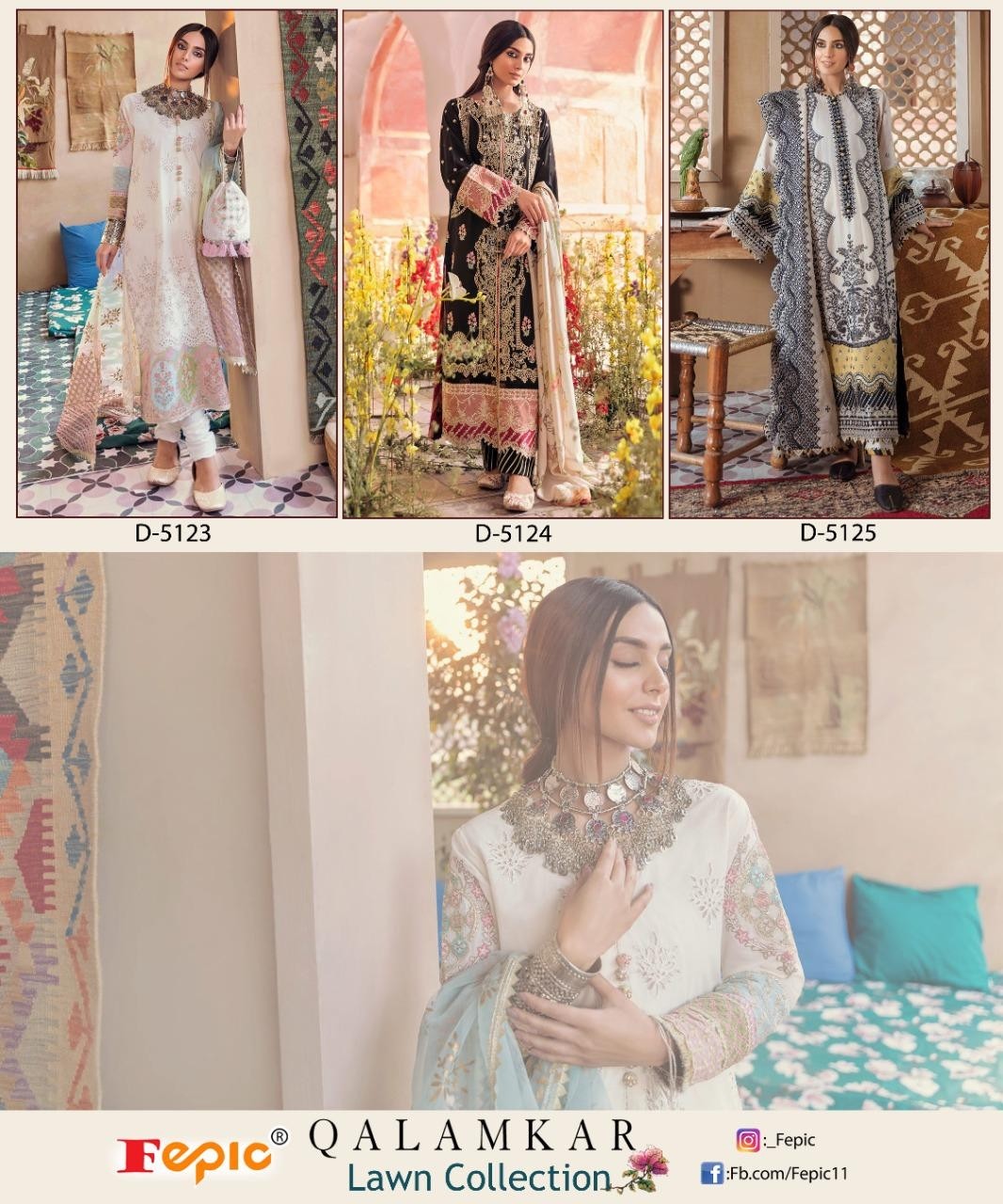 FEPIC D-5123 ROSEMEEN  QALAMKAAR PAKISTANI SUIT SUPPLIER IN INDIA