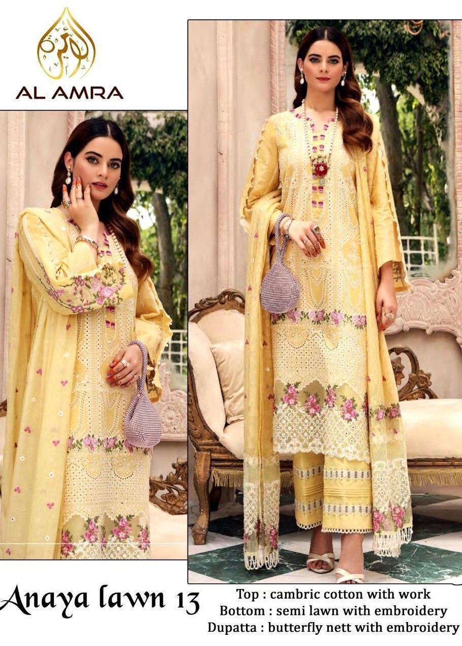 AL AMRA ZF ANAYA LAWN-12 CHIKKANKARI COLLECTTION SALWAR KAMEEZ WHOLESALE