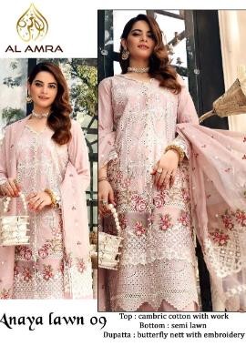 AL AMRA  ZF ANAYA LAWN-09 CIKKANKARI COLLECTTION SALWAR KAMEEZ WHOLESALE