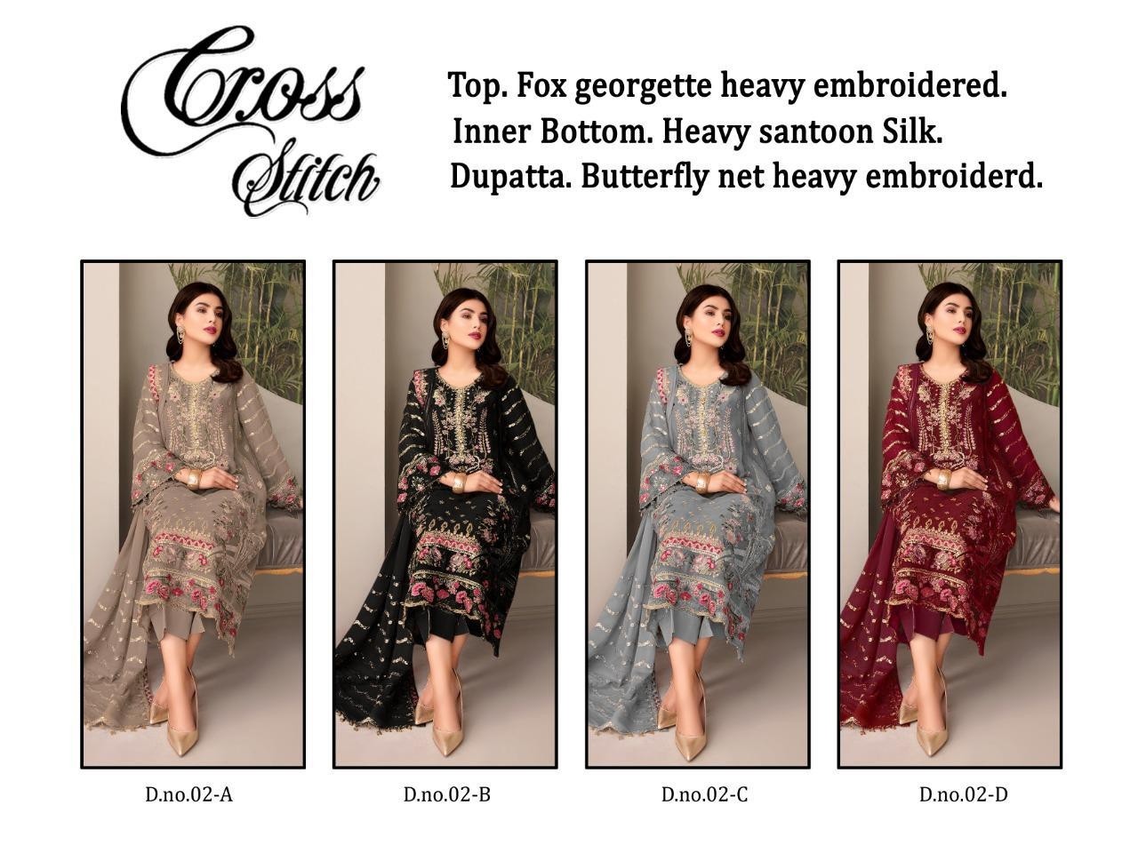CROSS STITCH 02-B PAKISTANI SUIT SATOON SILK