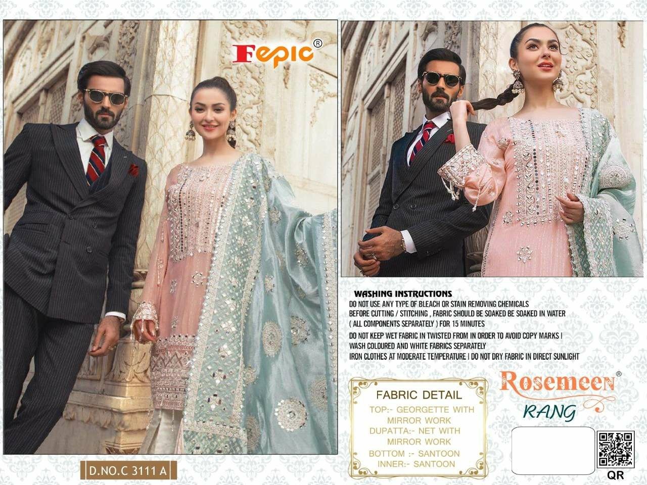 FEPIC C-3111 A ROSMEEN RANG PAKISTANI SUIT MIRROR WORK