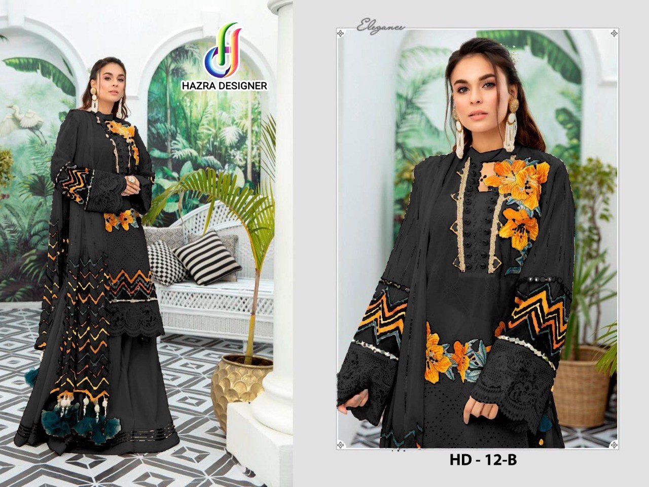 HAZRA DESIGNER HD-12-B  SALWAAR KAMEEZ EMBROIDERY SEQUENCE