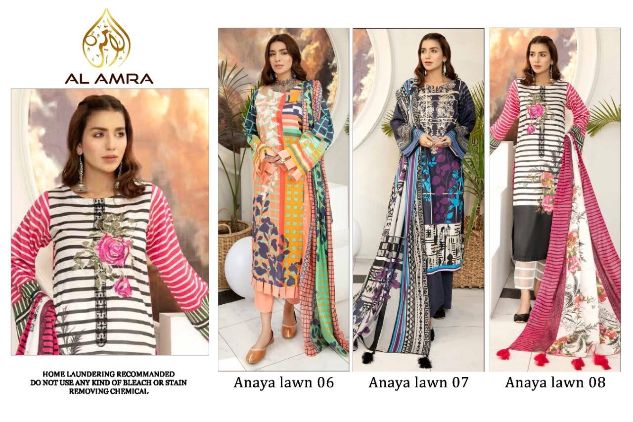 AL AMRA ZF ANAYA LAWN-08 KARACHI SUIT DIGITALLY PRINTED FABRIC