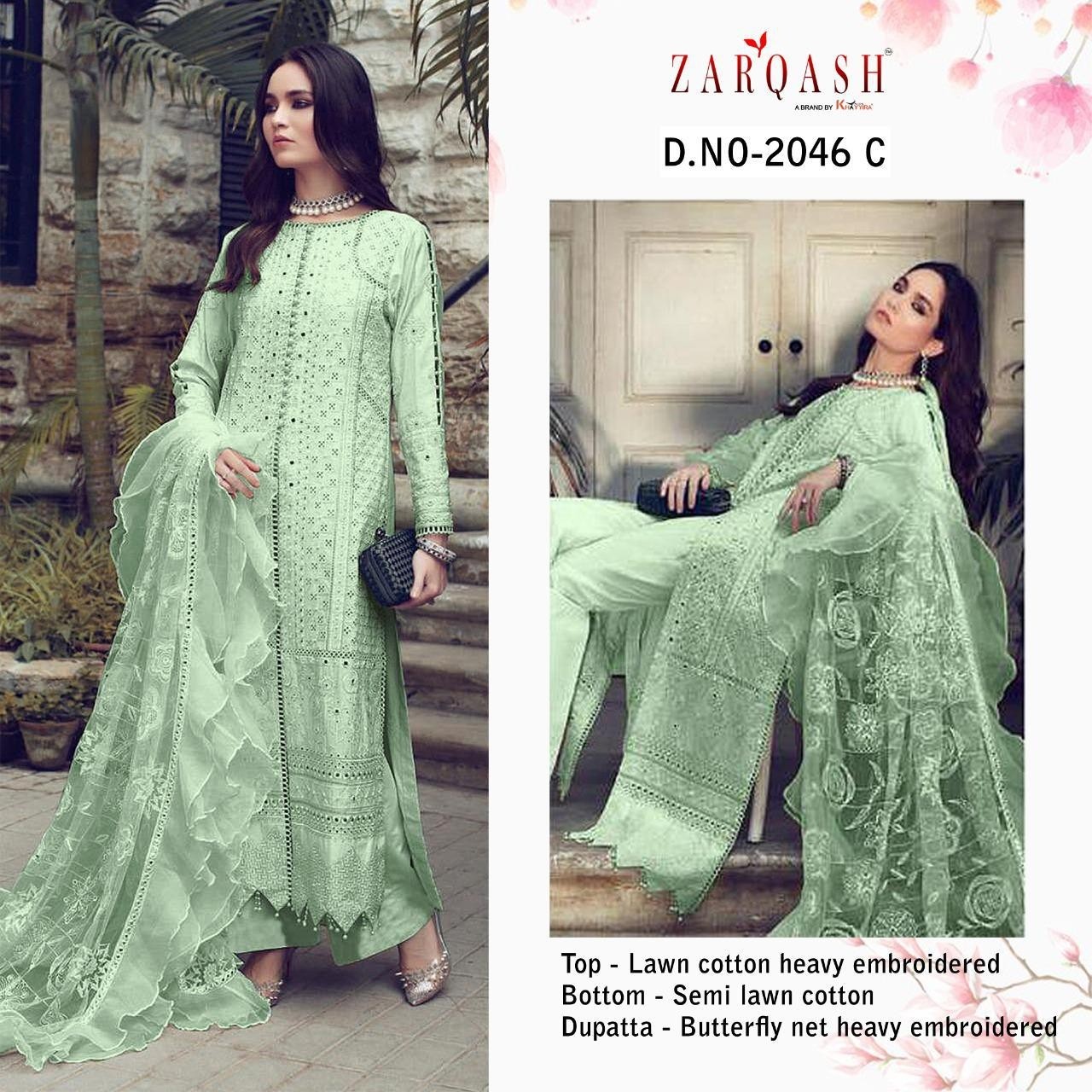 KHAYYIRA ZARQASH ROUCHE 2046-C PAKISTANI SUIT SEMI LAWN COTTON