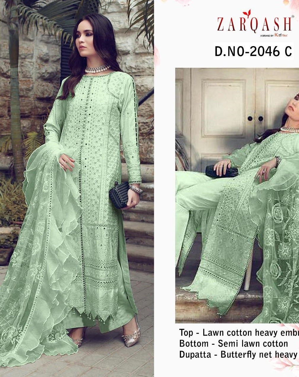 KHAYYIRA ZARQASH ROUCHE 2046-C PAKISTANI SUIT SEMI LAWN COTTON