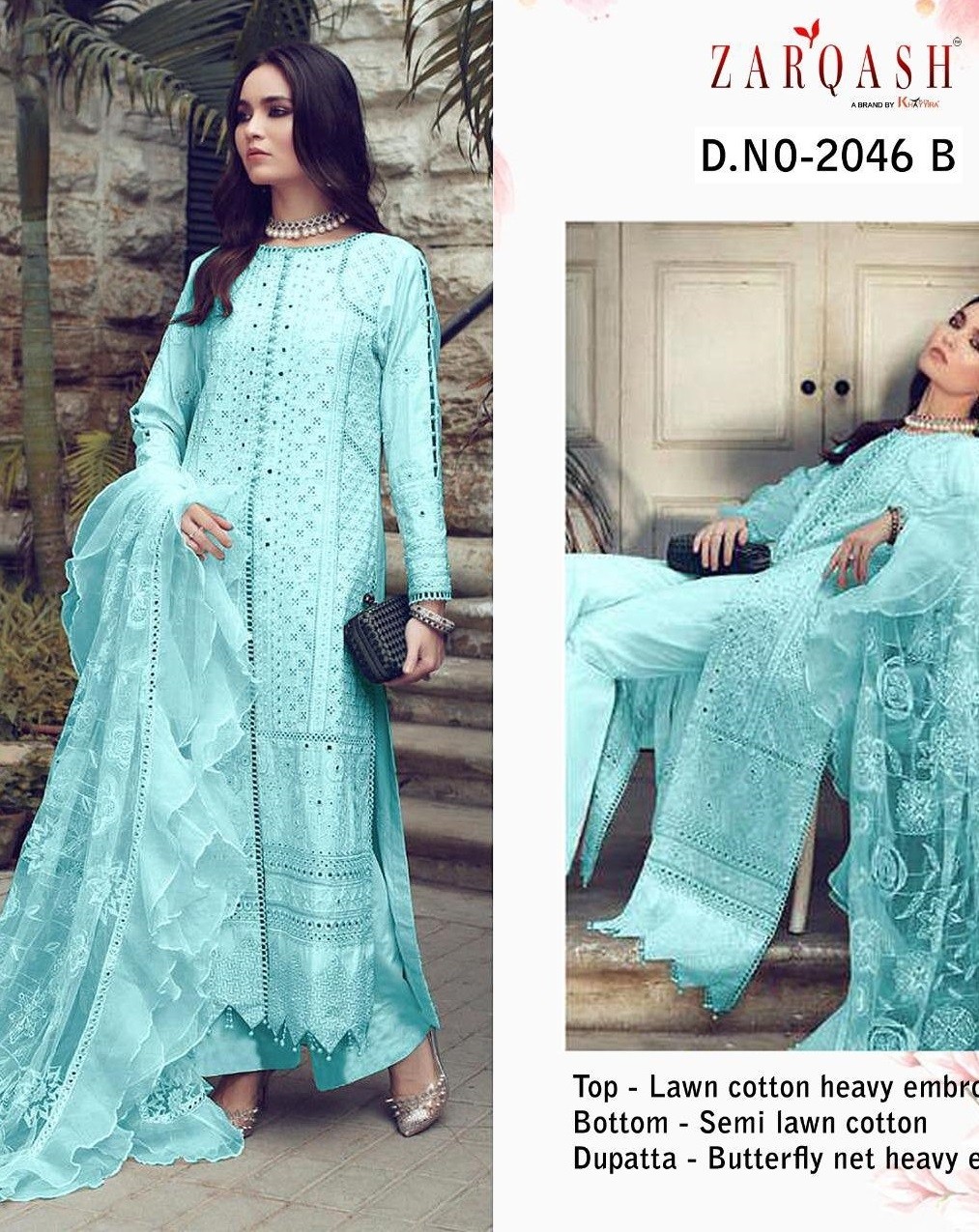 KHAYYIRA ZARQASH ROUCHE 2046-B PAKISTANI SUIT LAWN COTTON