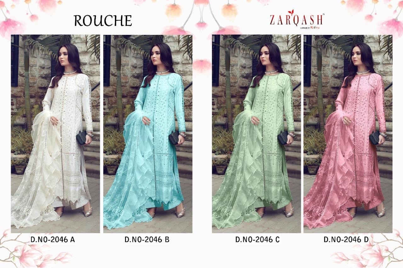 KHAYYIRA ZARQASH ROUCHE 2046-D PAKISTANI SUIT BUTTERFLY NET