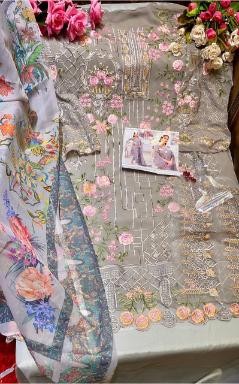 KHAYYIRA ZARQASH DYNAMITE GREY PAKISTANI SUITS GEORGETTE