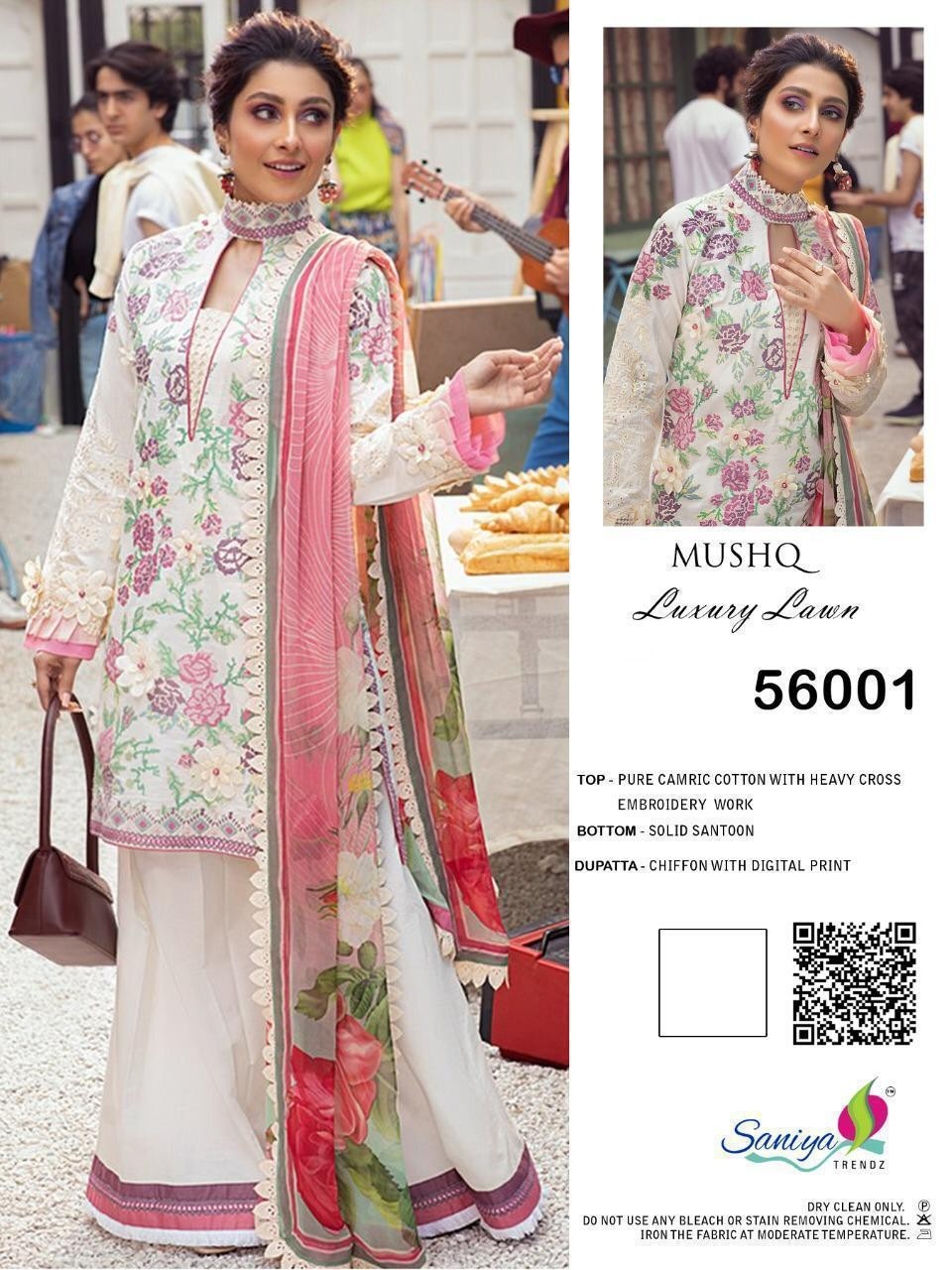 SANIYA TRENDZ 56001 MUSHQ LAXURY LAWN PAKISTANI SUITS BEST WHOLESALE PRICE