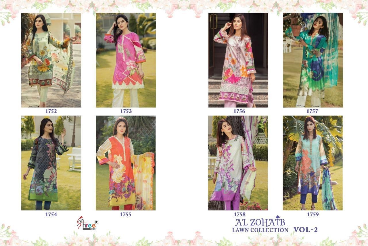 SHREE FAB 1752 TO 1759 AL ZOHAIB LAWN COLLECTTION VOL-2 SALWAAR KAMEEZ FULLSET