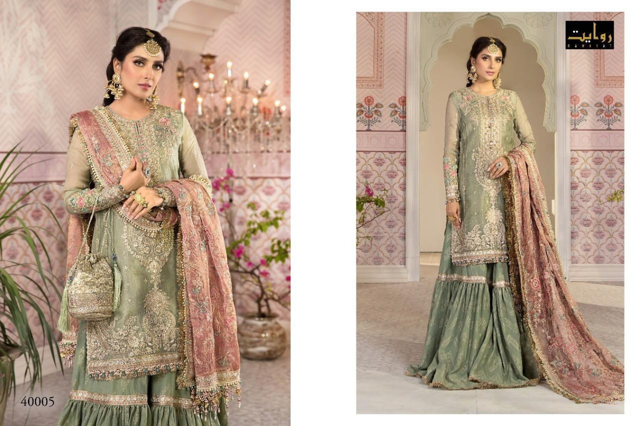 RAWAYAT MARIYA B MBROIDERED COLLĔCTION 2021 40005 WHOLESALE PAKISTANI SUITS SURAT
