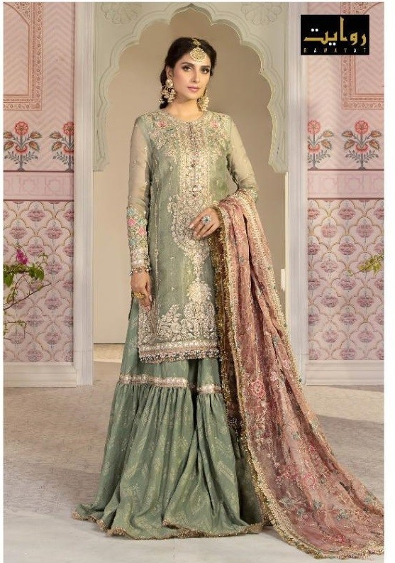 RAWAYAT MARIYA B MBROIDERED COLLĔCTION 2021 40005 WHOLESALE PAKISTANI SUITS SURAT