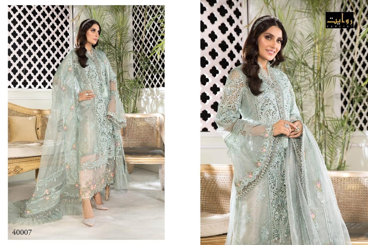 RAWAYAT MARIYA B MBROIDERED COLLĔCTION 2021 40007 WHOLESALER PRICE PAKISTANI SUITS SURAT