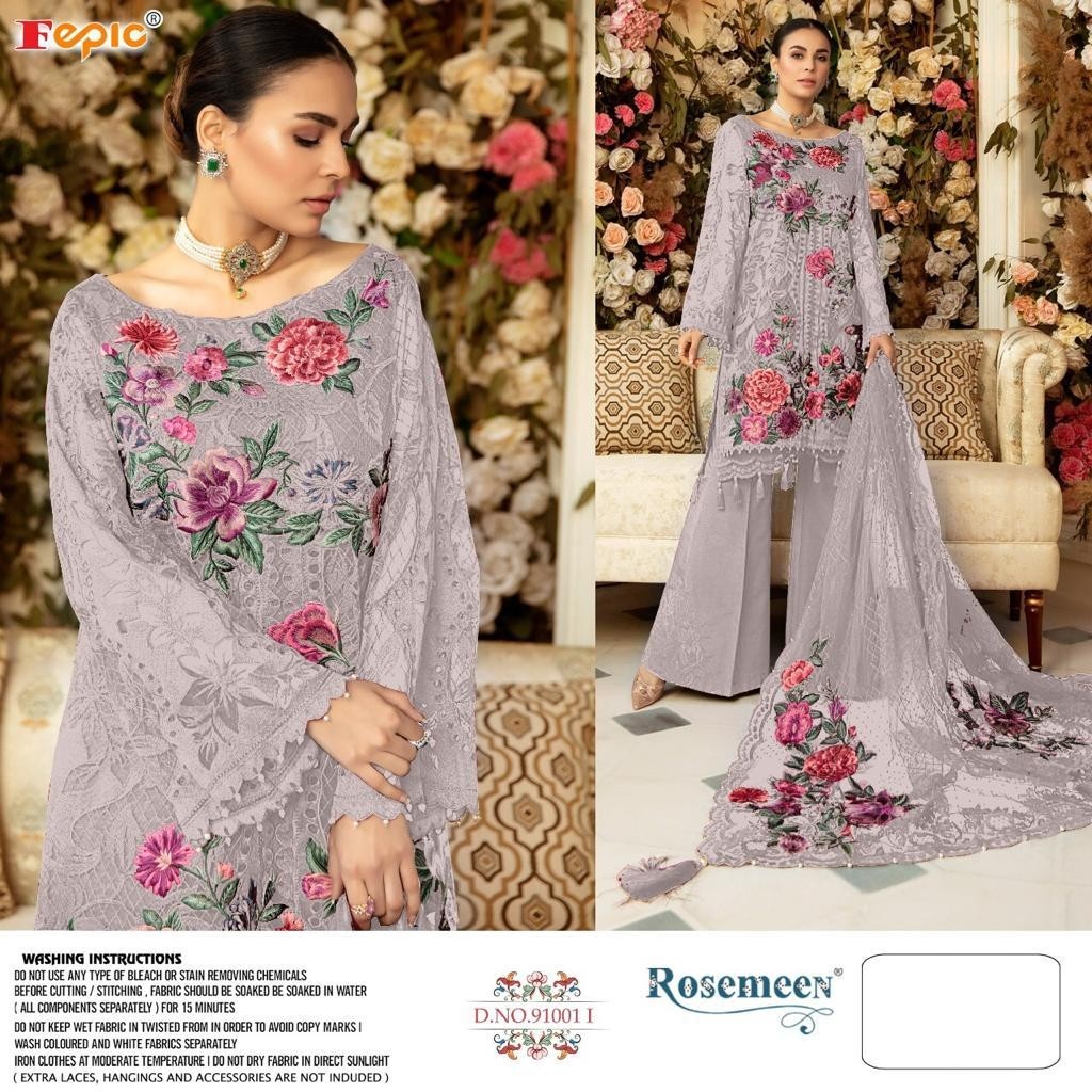 FEPIC ROSEMEEN 91001-I PAKISTANI SUITS NET EMBROIDERED WHOLESALER 