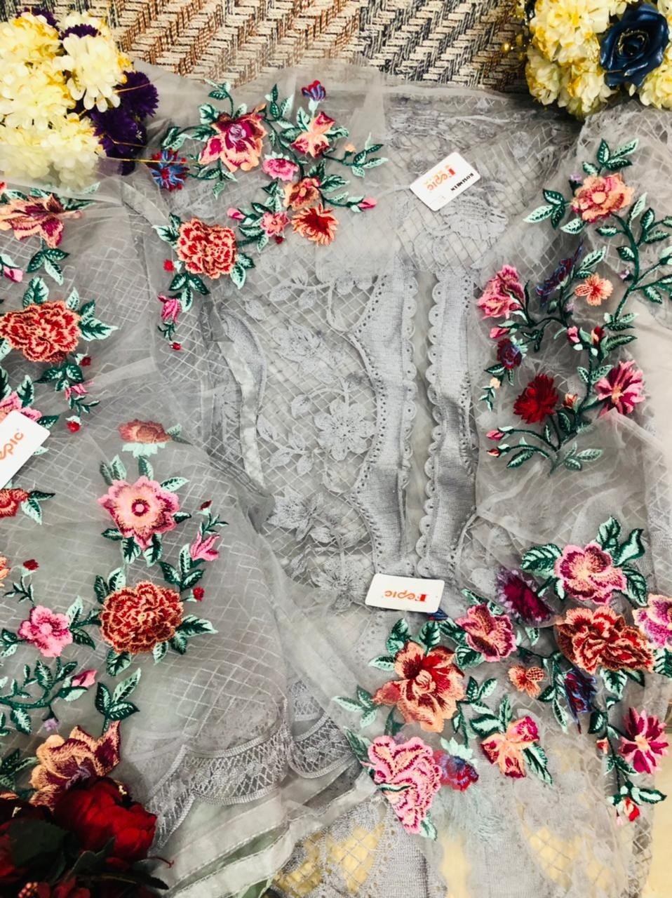 FEPIC ROSEMEEN 91001-I PAKISTANI SUITS NET EMBROIDERED WHOLESALER 