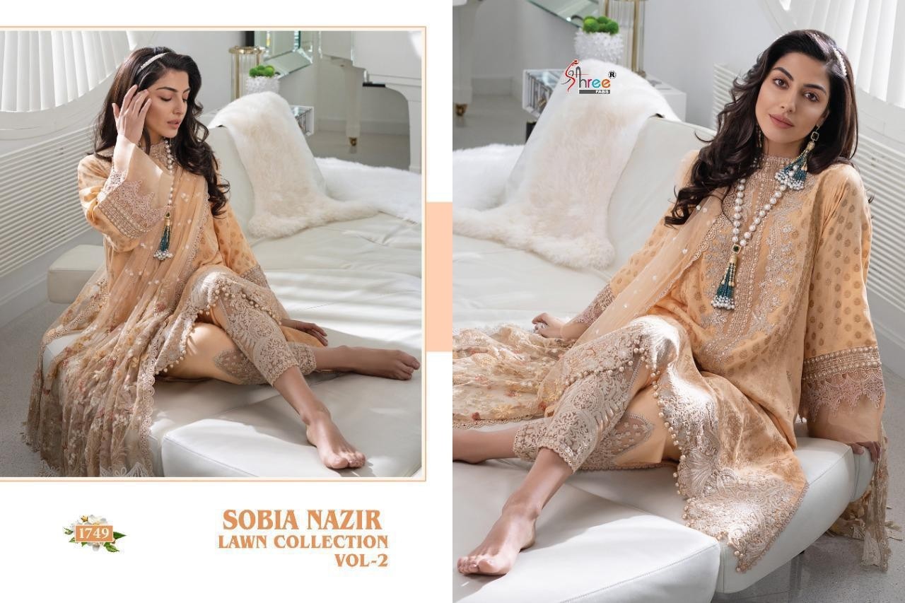 SHREE FAB SOBIA NAZIR LAWN COLLECTION VOL-02 1749 SALWAAR KAMEEZ CHINON NETT