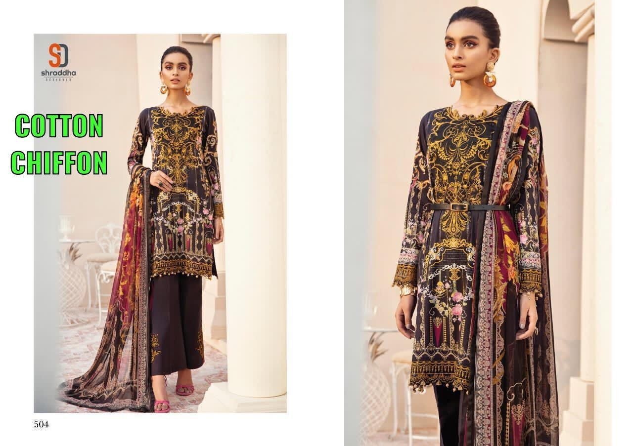 SHRADDHA DESIGNER 504 COTTON CHIFFON KARACHI SUITS ONLINE