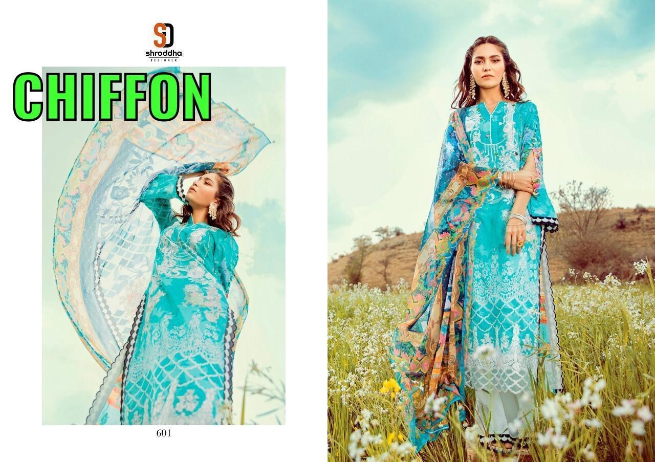 SHRADDHA DESIGNER 601  AVAILABALE CHIFFON KARACHI SUITS