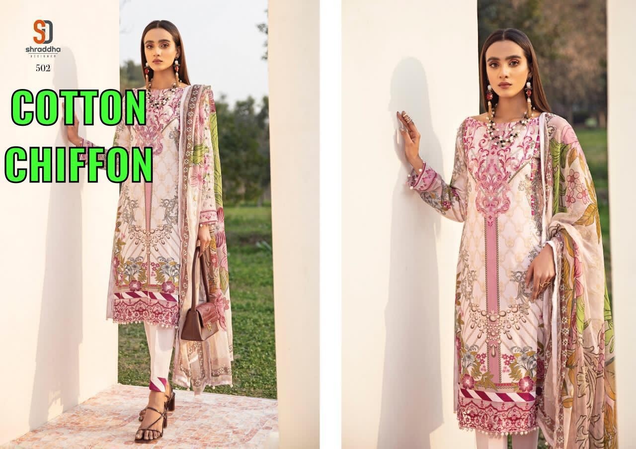 SHRADDHA DESIGNER 502 COTTON CHIFFON WHOLESALE KARACHI SUITS
