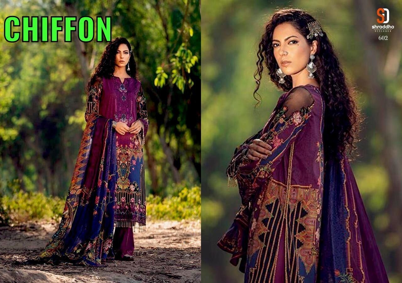 SHRADDHA DESIGNER 602 CHIFFON KARACHI SUITS ONLINE SHOPPING