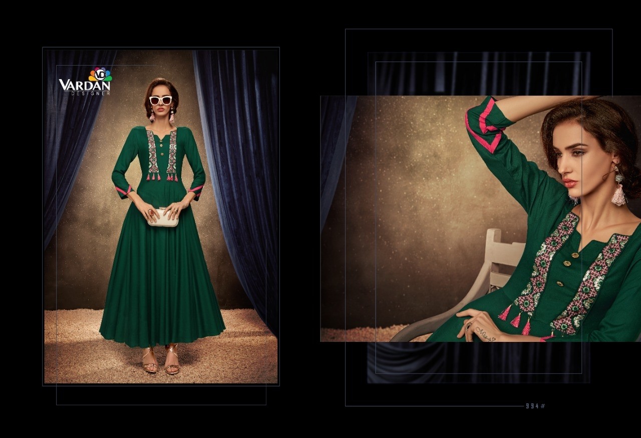 VARDAN DESIGNER PASSION VOL-1 991 TO 994 RIYON LONG KURTIS SINGALE