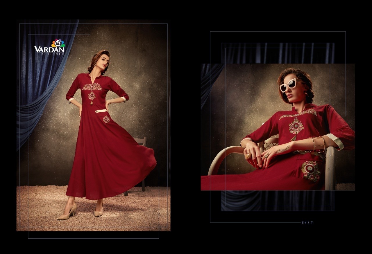 VARDAN DESIGNER PASSION VOL-1 991 TO 994 RIYON LONG KURTIS SINGALE