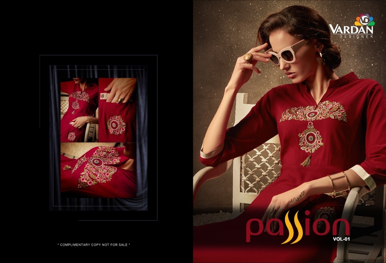 VARDAN DESIGNER PASSION VOL-1 991 TO 994 RIYON LONG KURTIS SINGALE