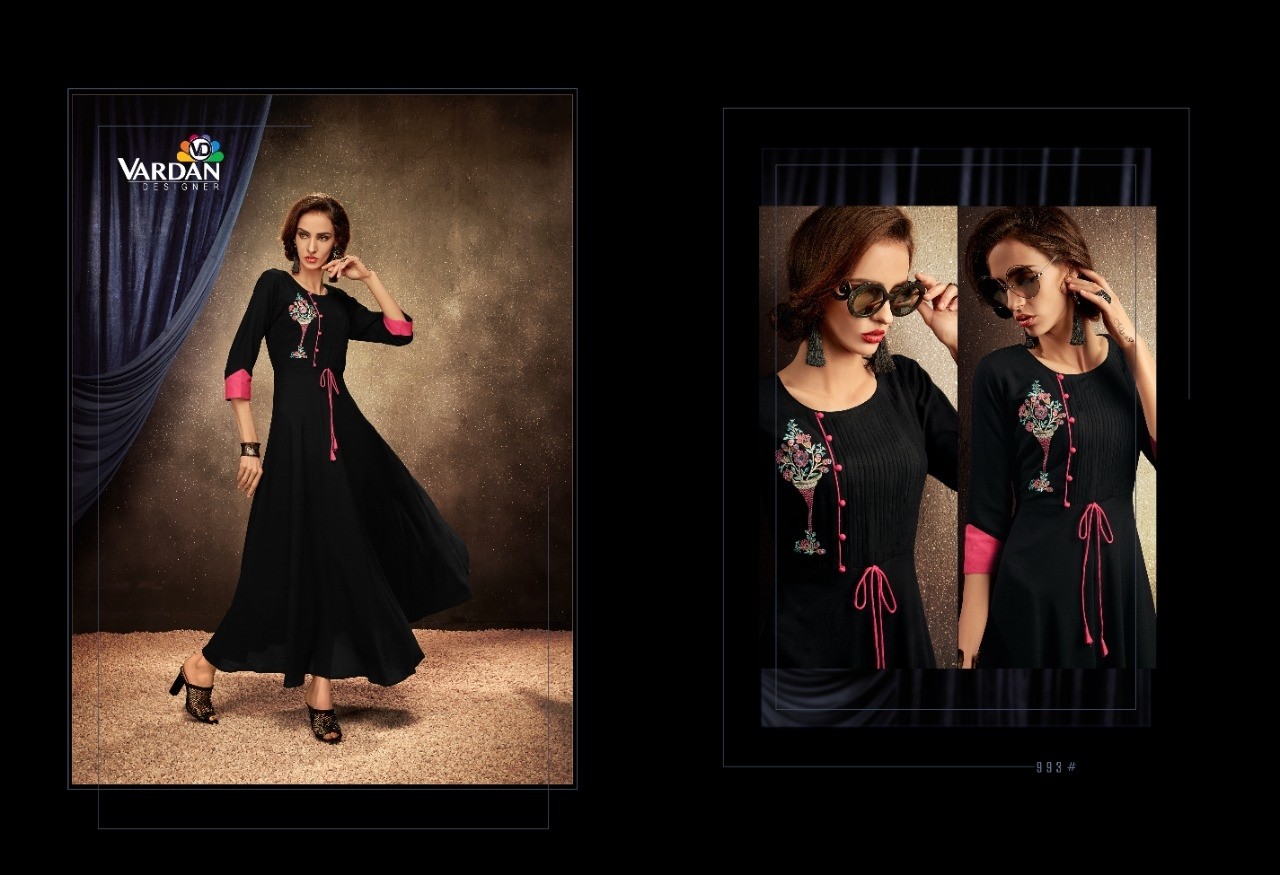 VARDAN DESIGNER PASSION VOL-1 991 TO 994 RIYON LONG KURTIS SINGALE
