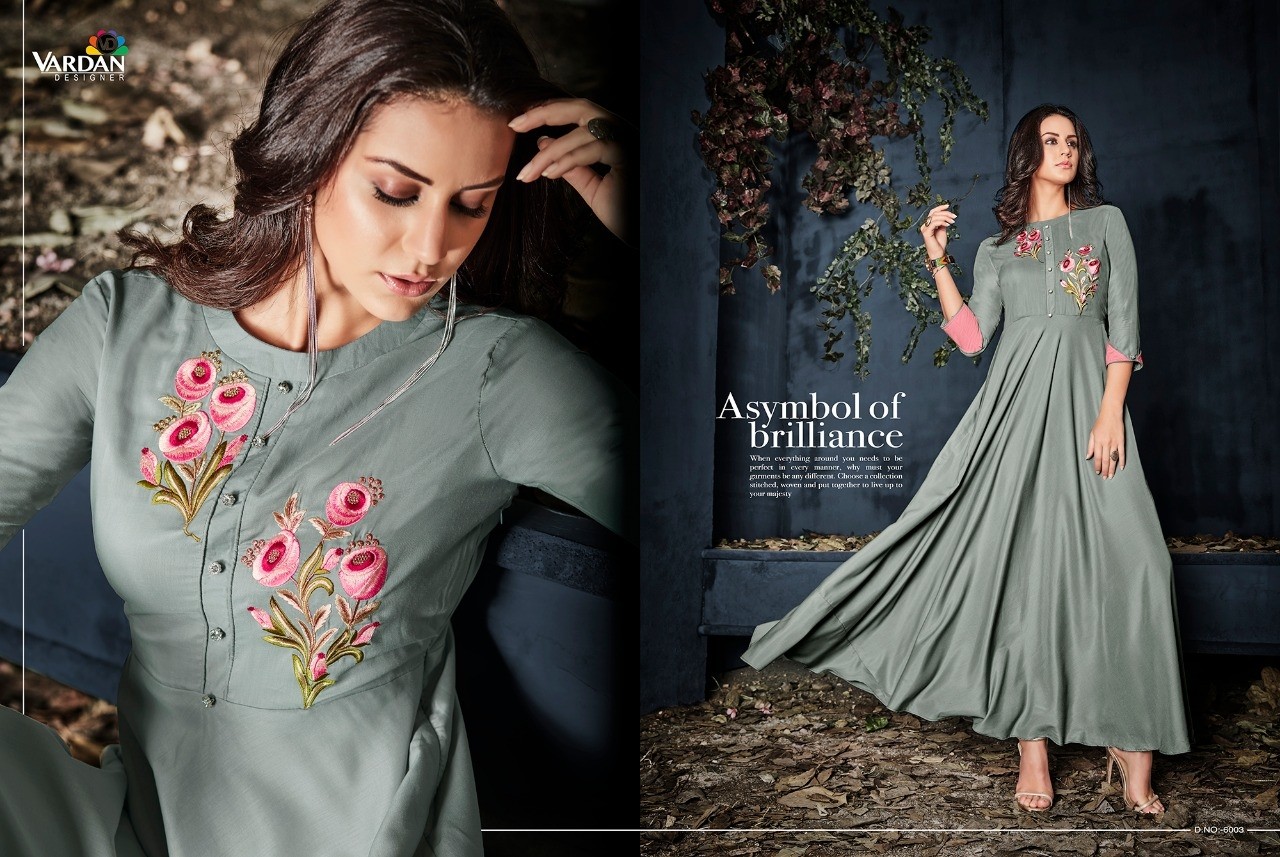 VARDAN DESIGNER GULNAZ VOL-1 6001 TO 6008 KURTIS SINGALE AVAILABALE DEALER IN SURAT