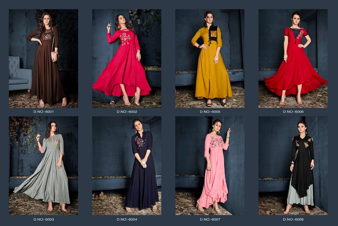 VARDAN DESIGNER GULNAZ VOL-1 6001 TO 6008 KURTIS SINGALE AVAILABALE DEALER IN SURAT