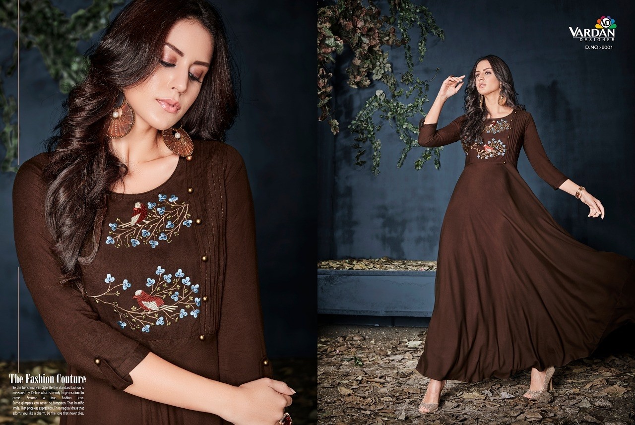 VARDAN DESIGNER GULNAZ VOL-1 6001 TO 6008 KURTIS SINGALE AVAILABALE DEALER IN SURAT