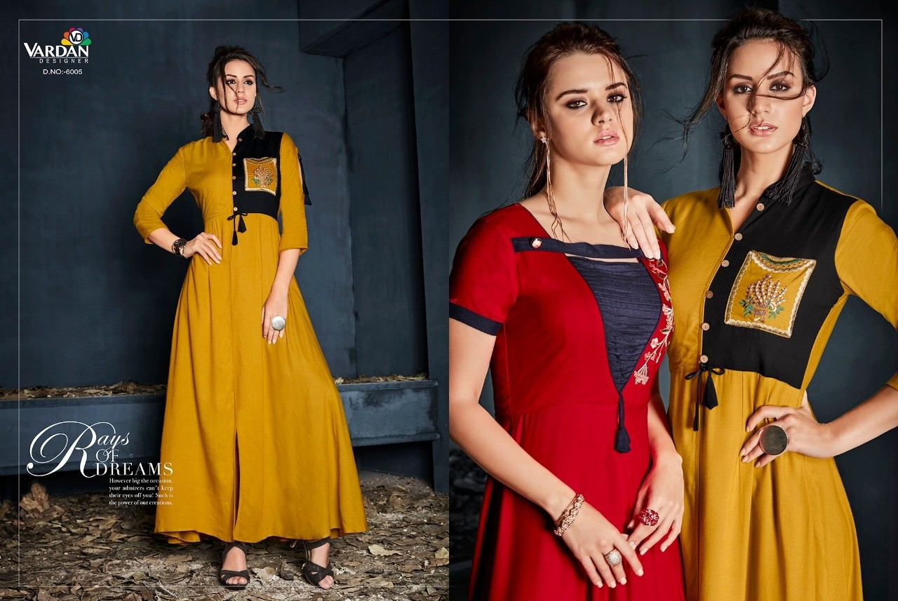 VARDAN DESIGNER GULNAZ VOL-1 6001 TO 6008 KURTIS SINGALE AVAILABALE DEALER IN SURAT